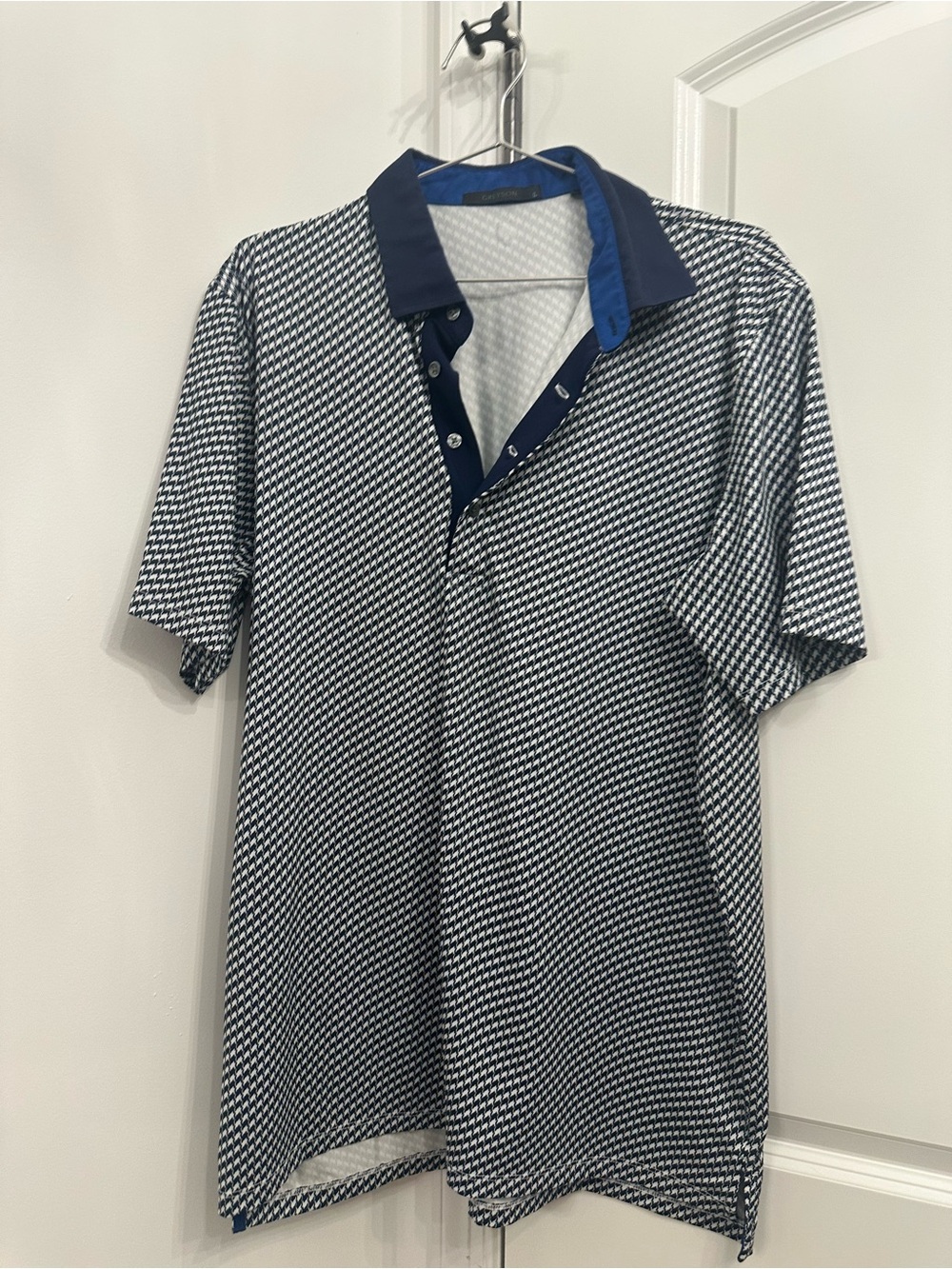Greyson Men's Navy Patterned Short-Sleeve Polo Shirt Size Large